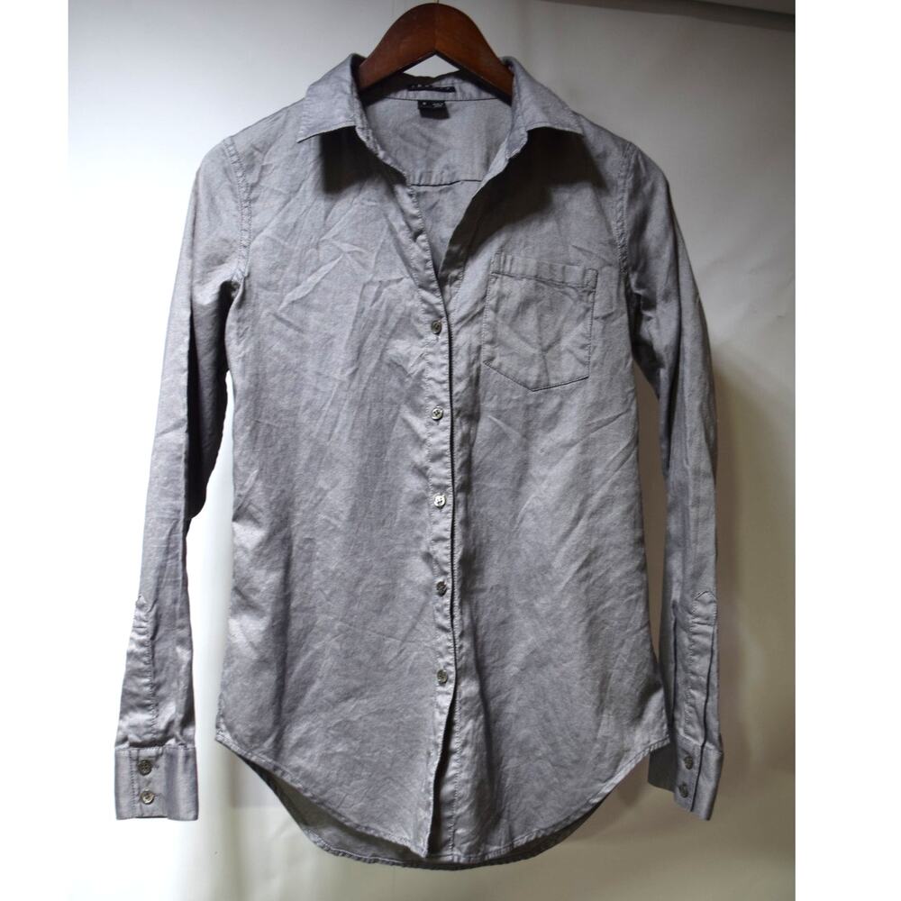 Theory Women’s Gray Cotton Button Front Oxford Shirt Size Small